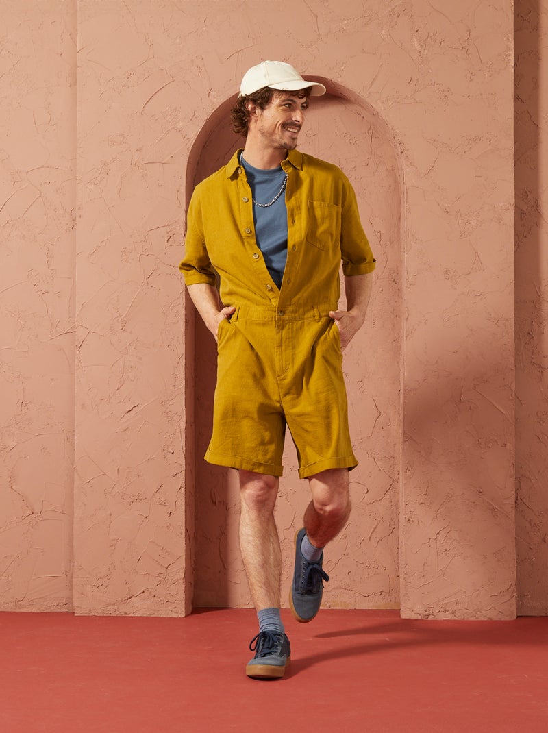 Tuta corta in misto lino - Unisex GIALLO - Kiabi