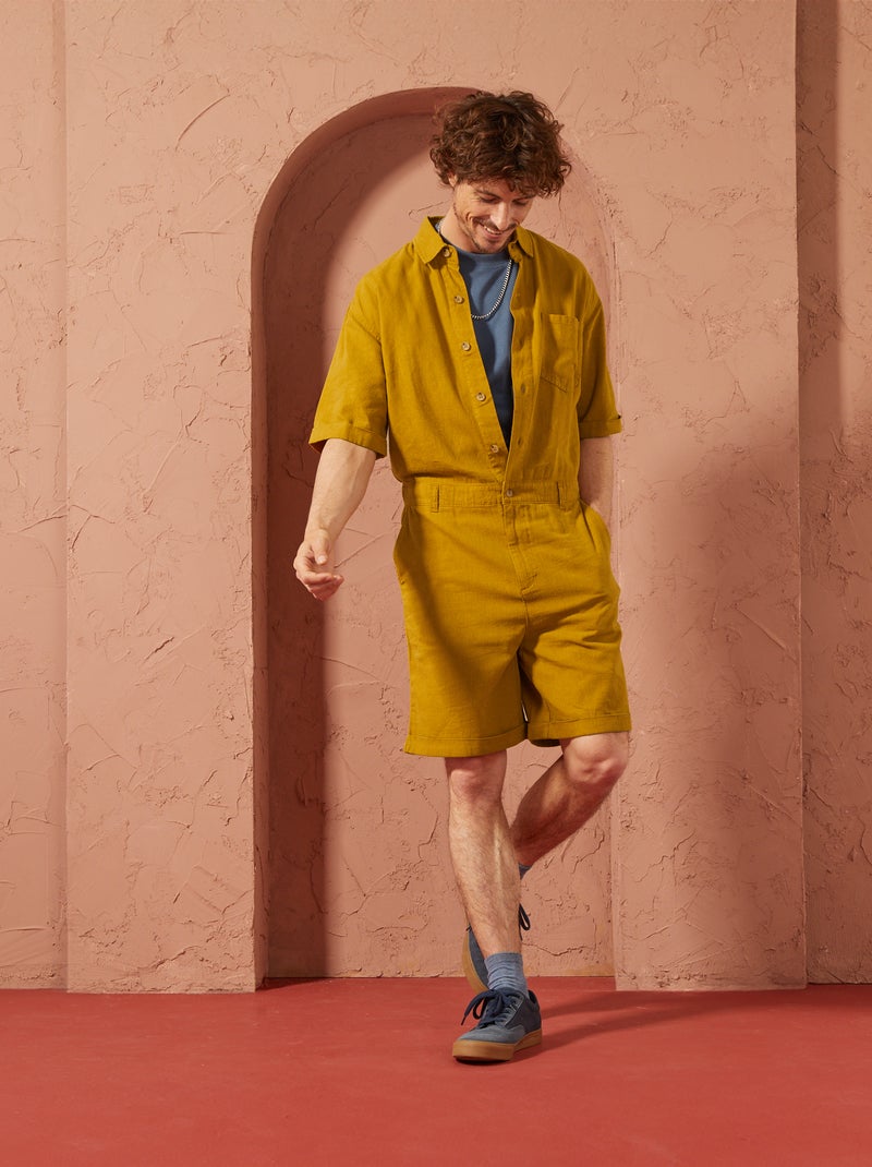 Tuta corta in misto lino - Unisex GIALLO - Kiabi