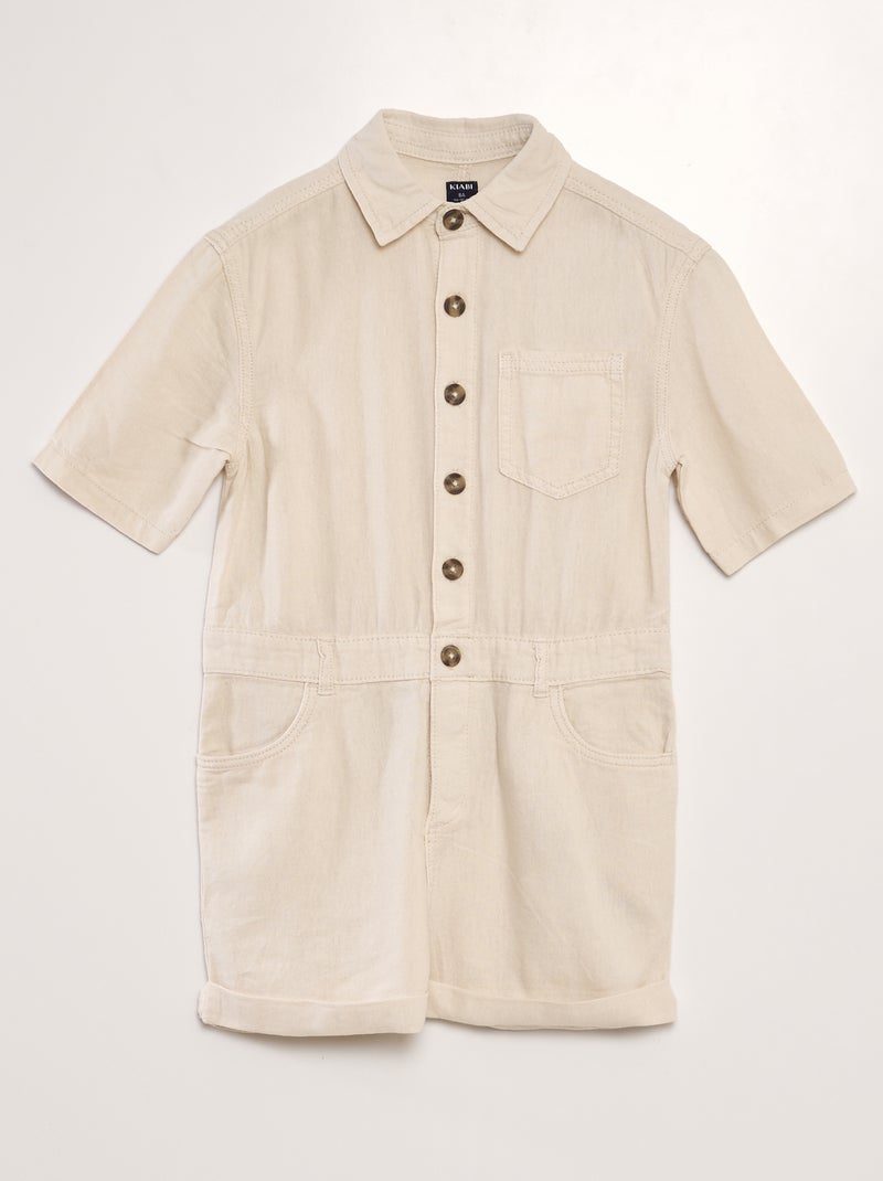 Tuta corta in misto lino a maniche corte Unisex BEIGE