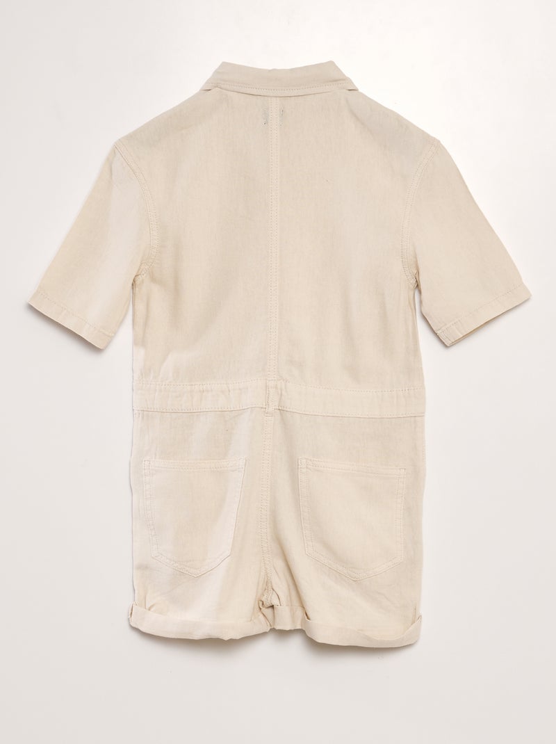 Tuta corta in misto lino a maniche corte - Unisex BEIGE - Kiabi