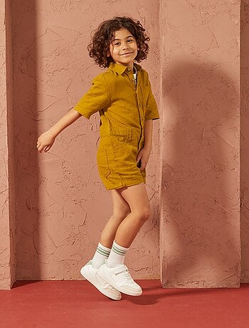 Tuta corta in misto lino a maniche corte - Unisex