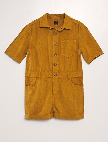 Tuta corta in misto lino a maniche corte - Unisex