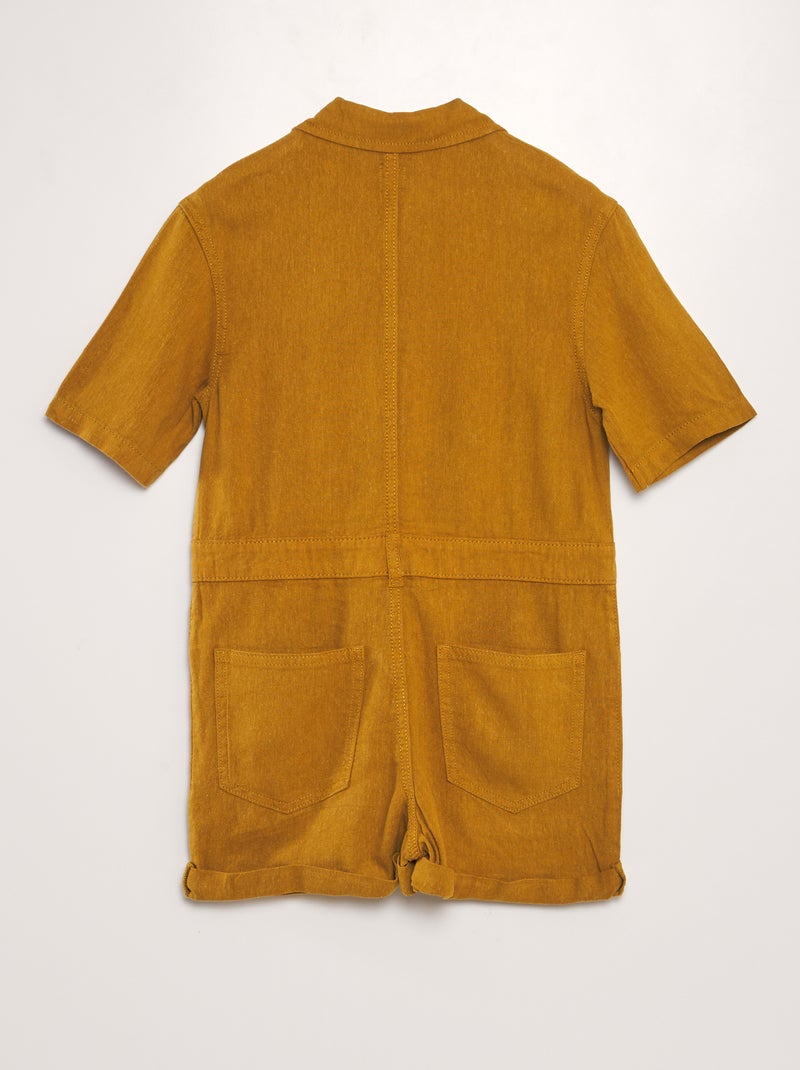 Tuta corta in misto lino a maniche corte Unisex GIALLO Kiabi