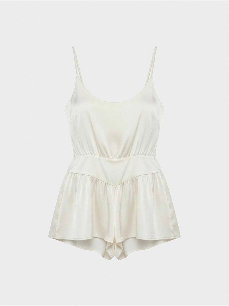 Tuta corta in raso Beige - Kiabi