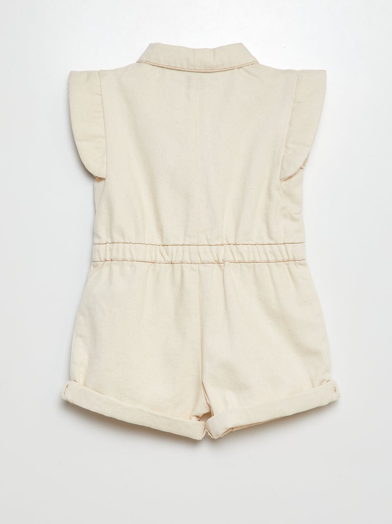 Tuta corta in twill con ricamo BIANCO - Kiabi