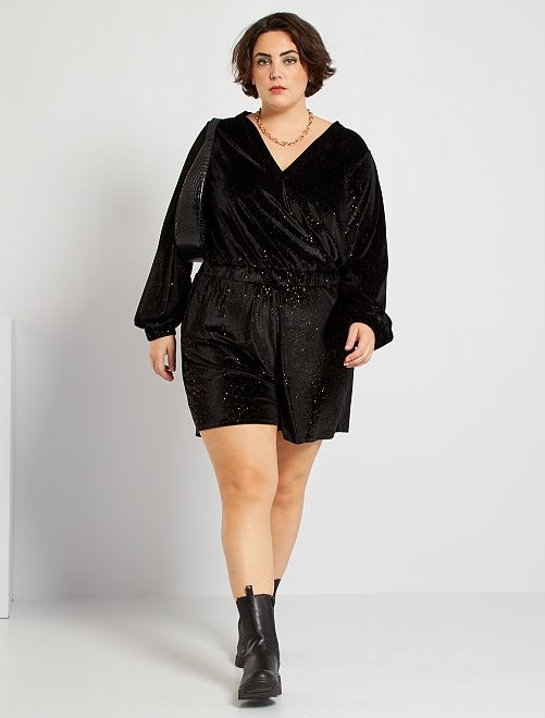 Tuta corta in velluto con paillettes - nero - Kiabi - 25.00€