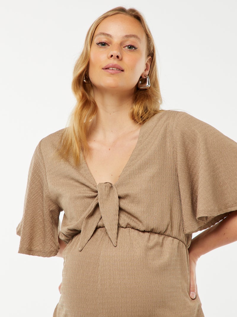 Tuta corta premaman in tessuto goffrato Beige - Kiabi