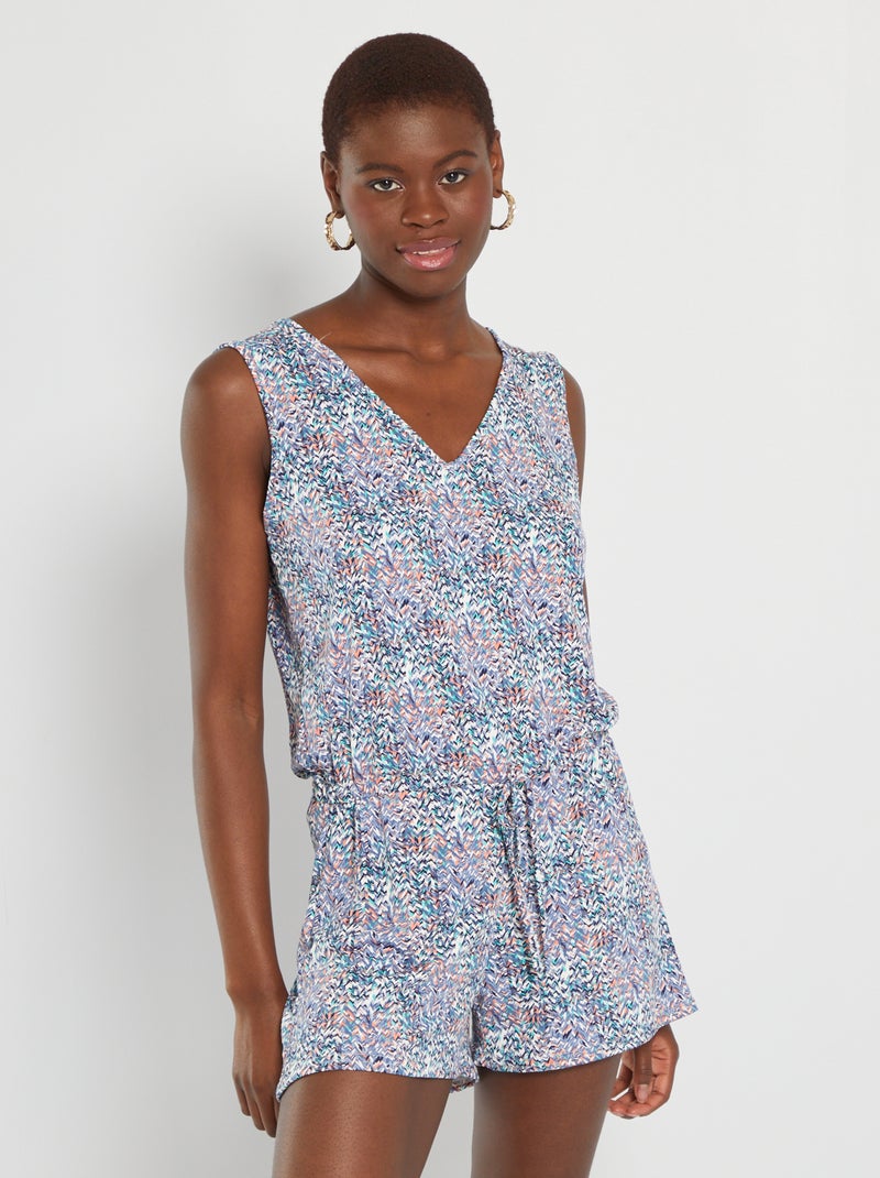 Tuta corta satinata ikat blu - Kiabi