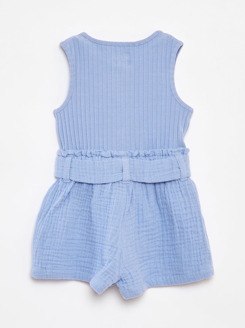 Tuta corta senza maniche con cintura da annodare BLU - Kiabi