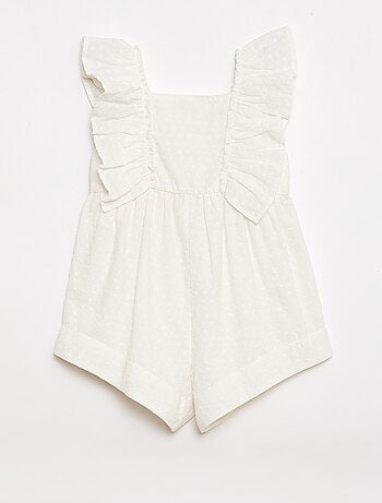 Tuta corta senza maniche in pizzo sangallo con volant