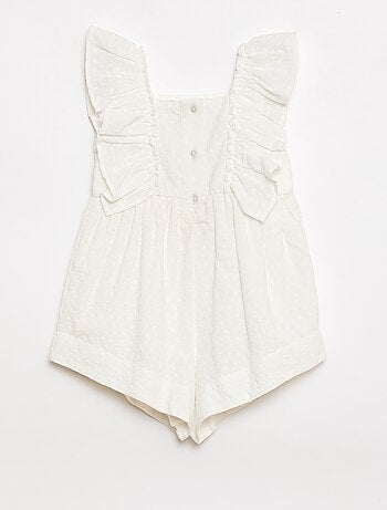 Tuta corta senza maniche in pizzo sangallo con volant