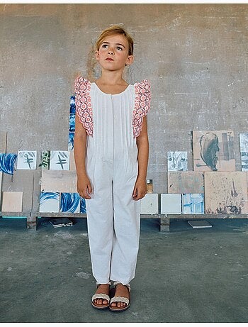 Tuta in cotone a gamba larga con volant