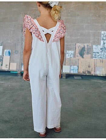 Tuta in cotone a gamba larga con volant