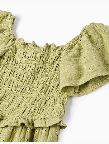 Tuta in cotone a gamba larga in ricamo inglese