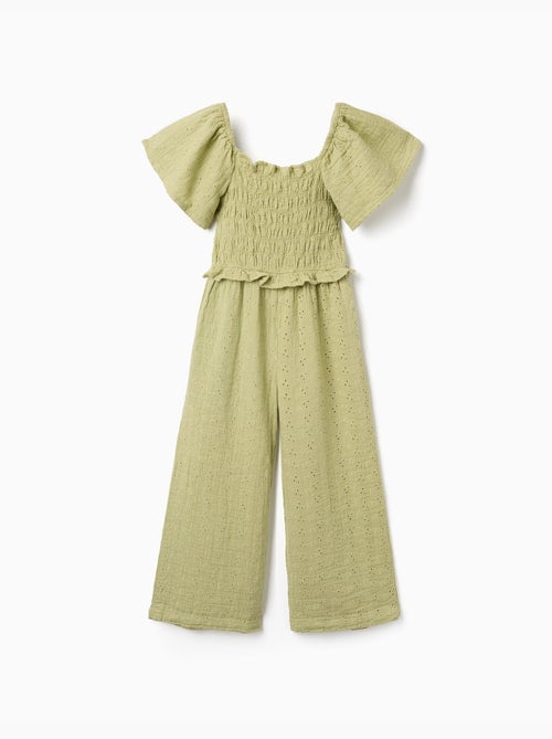 Tuta in cotone a gamba larga in ricamo inglese - Kiabi