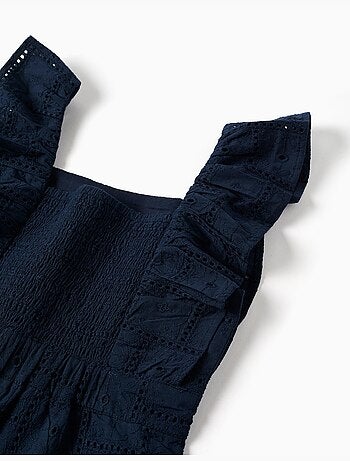 Tuta in cotone con broderie anglaise e volant