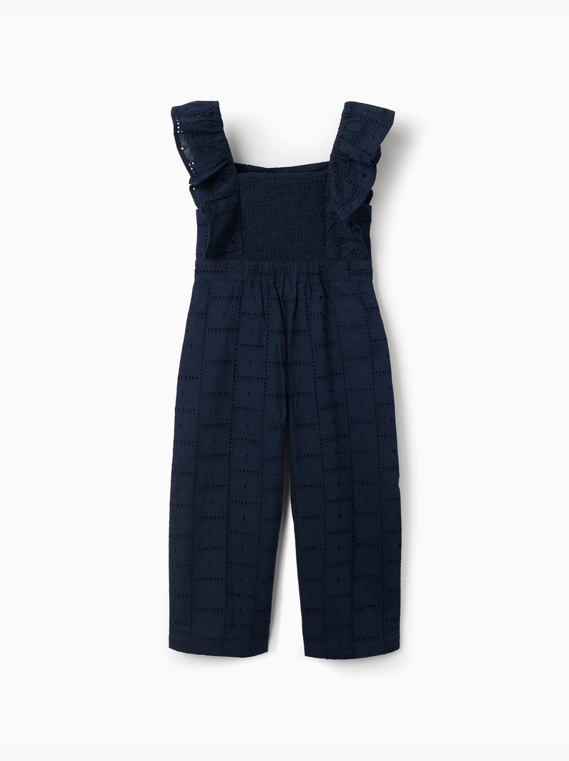 Tuta in cotone con broderie anglaise e volant Blu scuro - Kiabi
