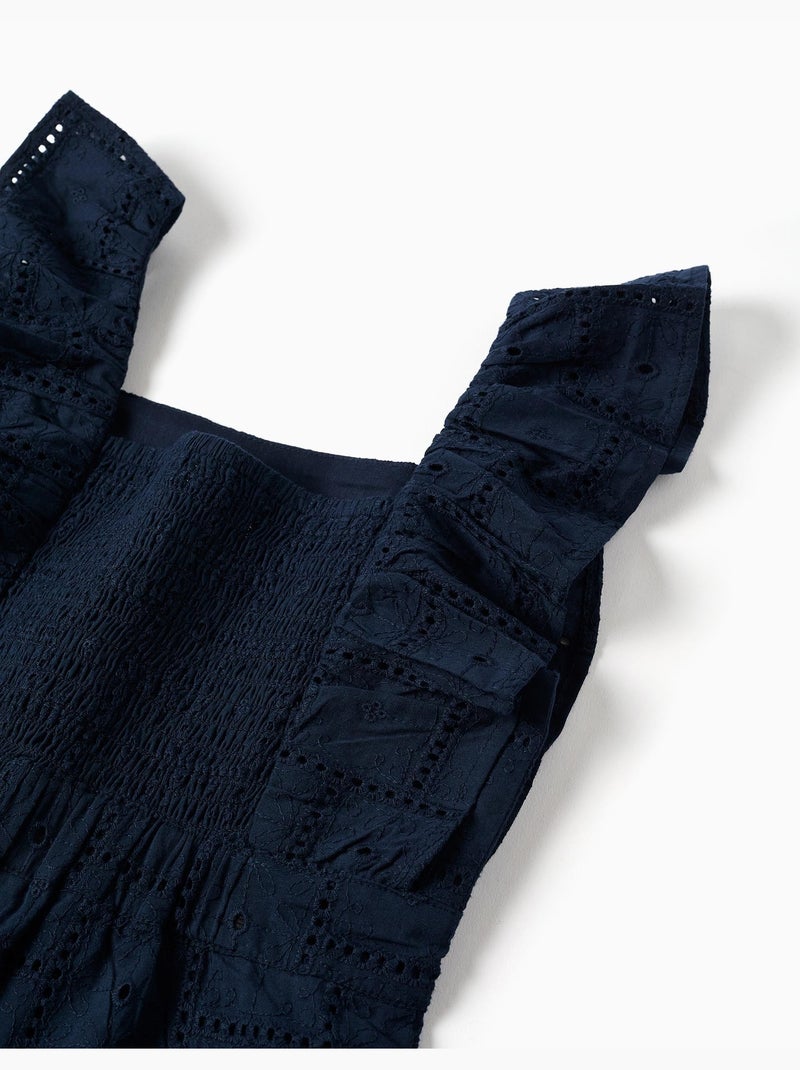 Tuta in cotone con broderie anglaise e volant Blu scuro - Kiabi
