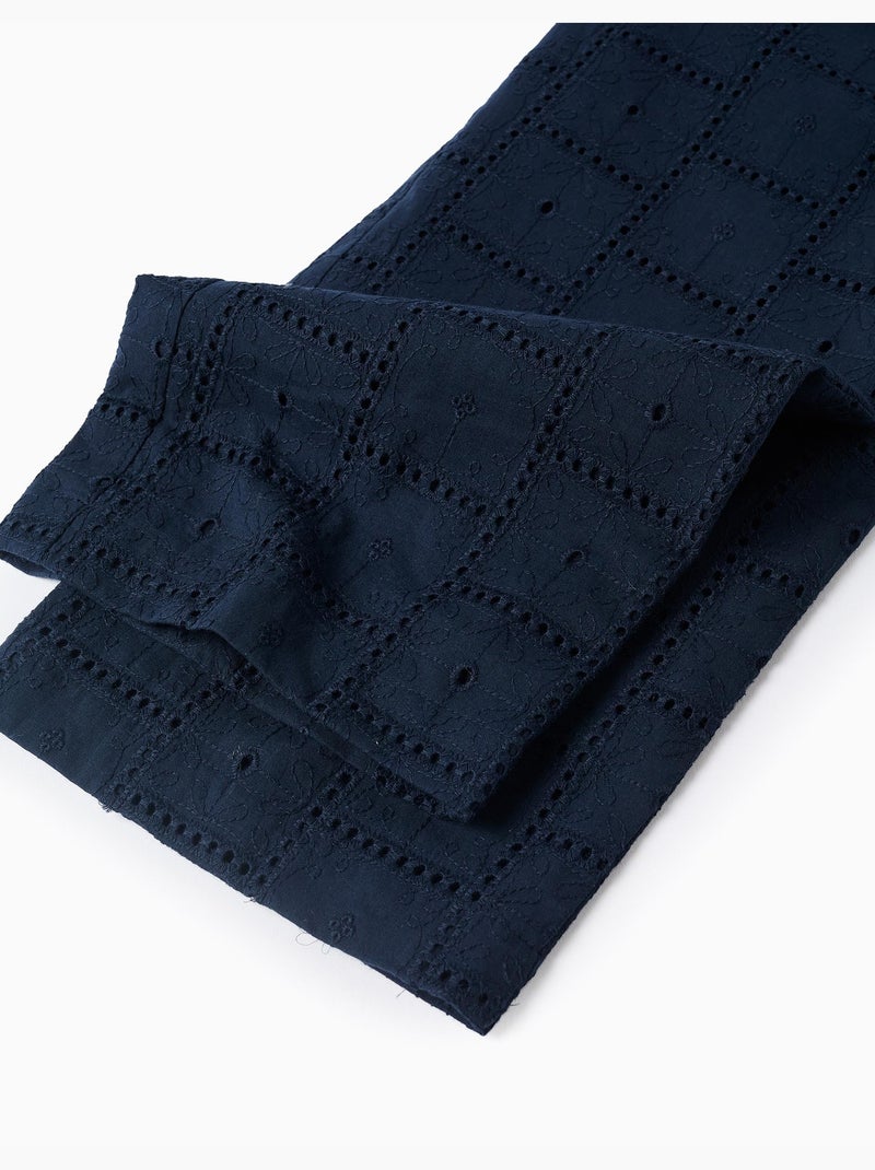 Tuta in cotone con broderie anglaise e volant Blu scuro - Kiabi