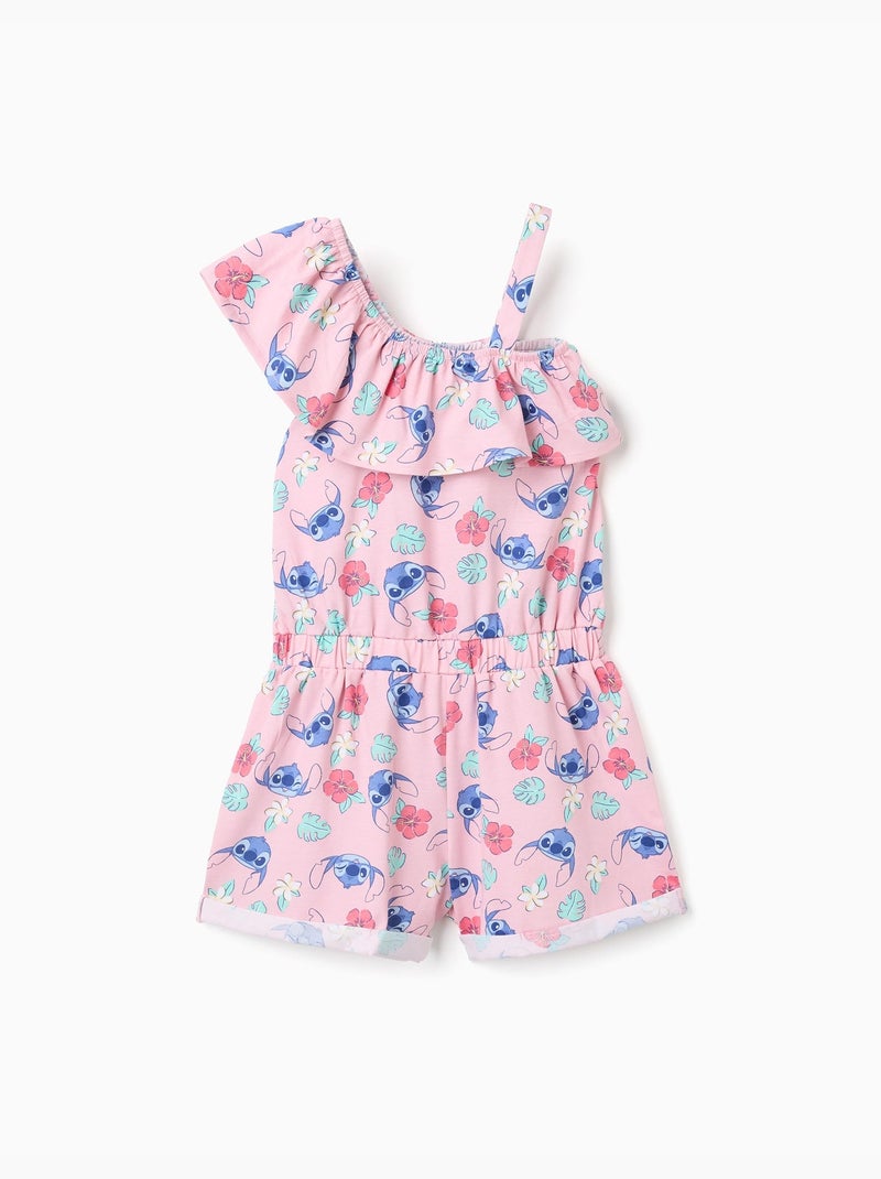 Tuta in cotone con motivo Stitch e volant Rosa chiaro - Kiabi