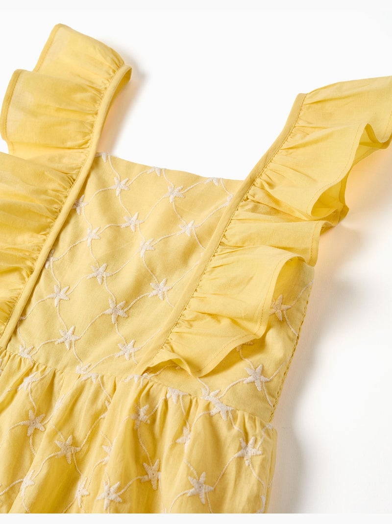 Tuta in cotone con ricamo e volant B&S Giallo chiaro - Kiabi