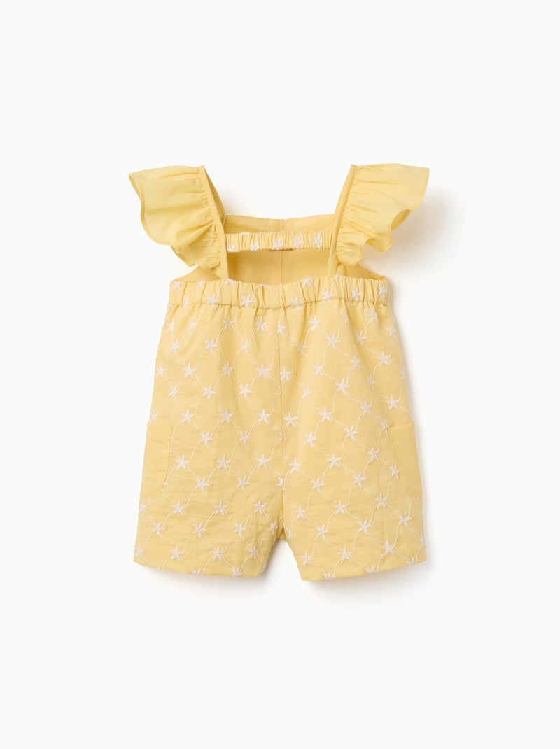 Tuta in cotone con ricamo e volant B&S Giallo chiaro - Kiabi