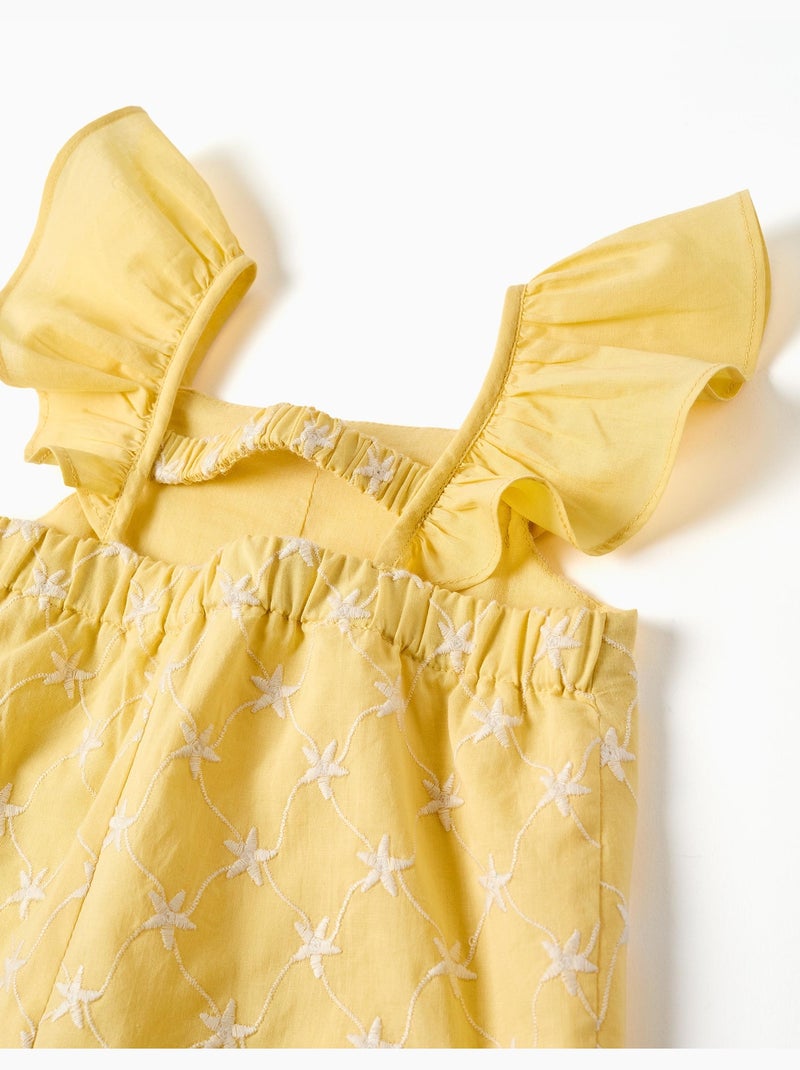 Tuta in cotone con ricamo e volant B&S Giallo chiaro - Kiabi