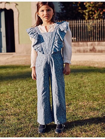 Tuta in cotone con volant e motivo floreale