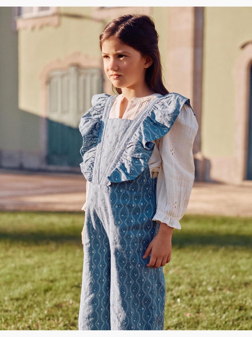 Tuta in cotone con volant e motivo floreale - Kiabi