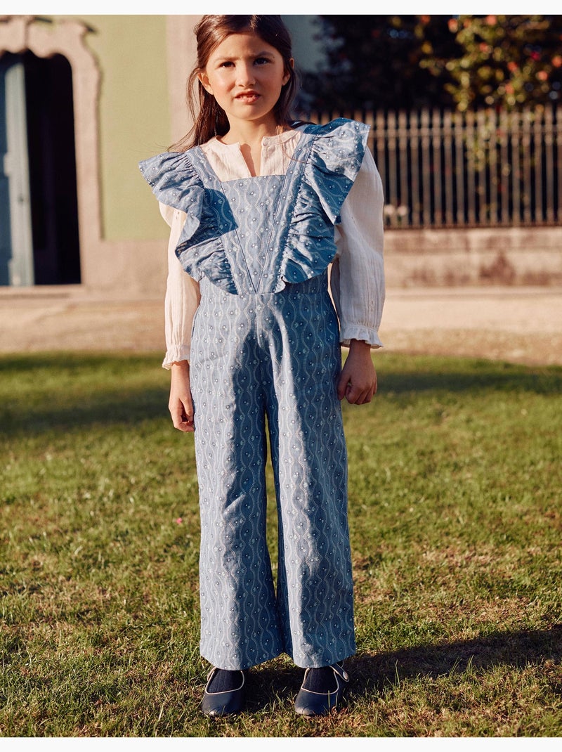 Tuta in cotone con volant e motivo floreale Blu Blu - Kiabi