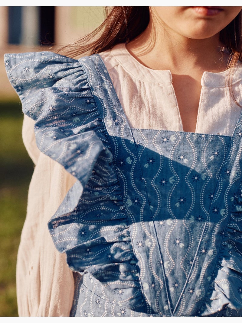 Tuta in cotone con volant e motivo floreale Blu Blu - Kiabi