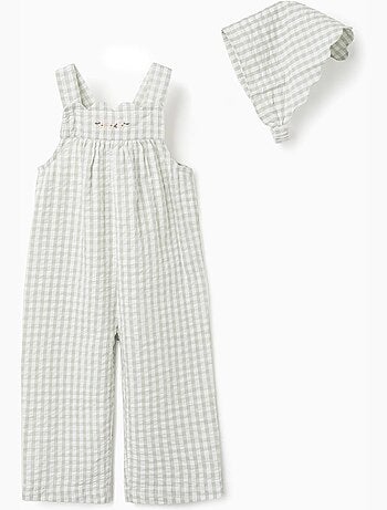 Tuta in cotone + cuffietta con motivo vichy b&s