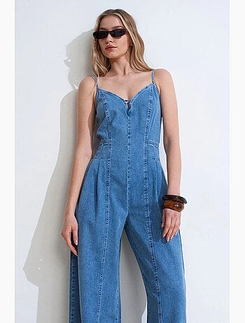 Tuta in denim a gamba ampia dilvin