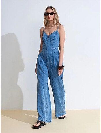Tuta in denim a gamba ampia dilvin
