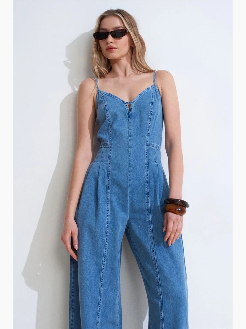 Tuta in denim a gamba ampia dilvin Blu zaffiro - Kiabi