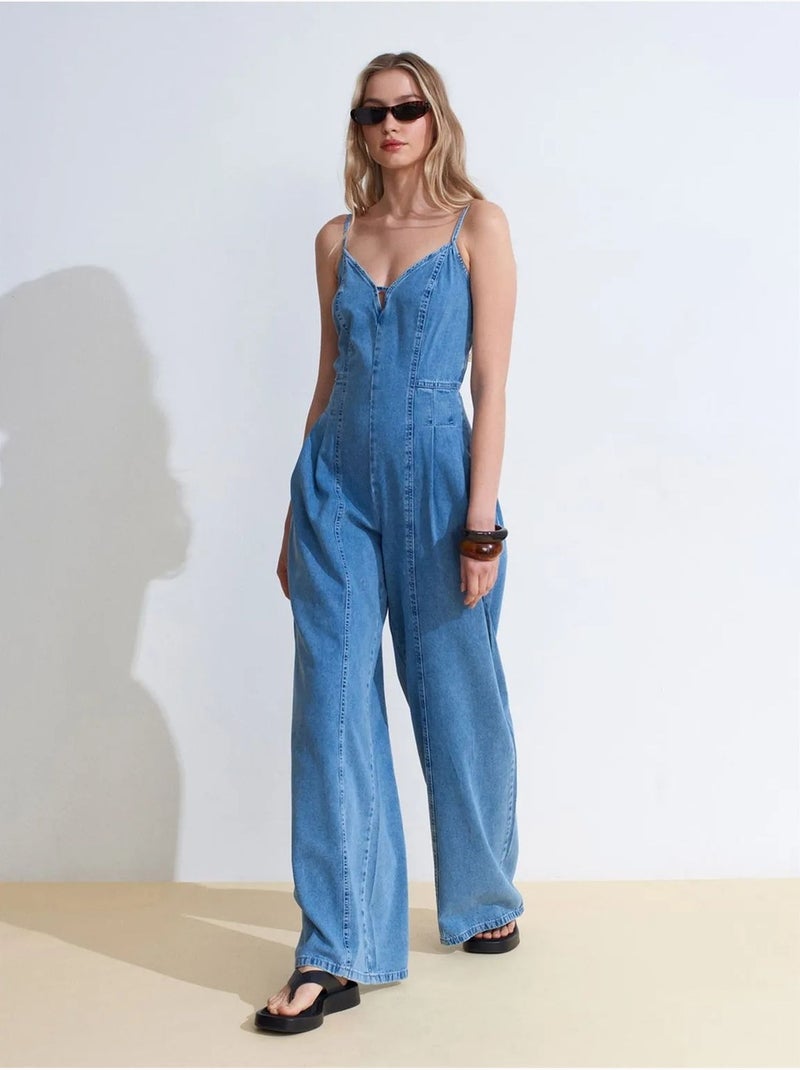 Tuta in denim a gamba ampia dilvin Blu zaffiro - Kiabi
