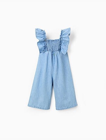 Tuta in denim a gamba larga con volant