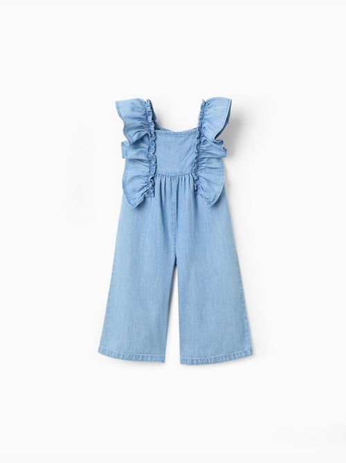 Tuta in denim a gamba larga con volant - Kiabi