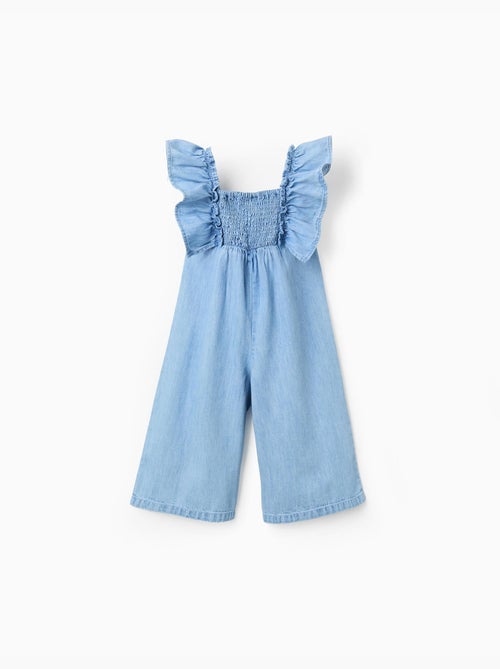 Tuta in denim a gamba larga con volant - Kiabi