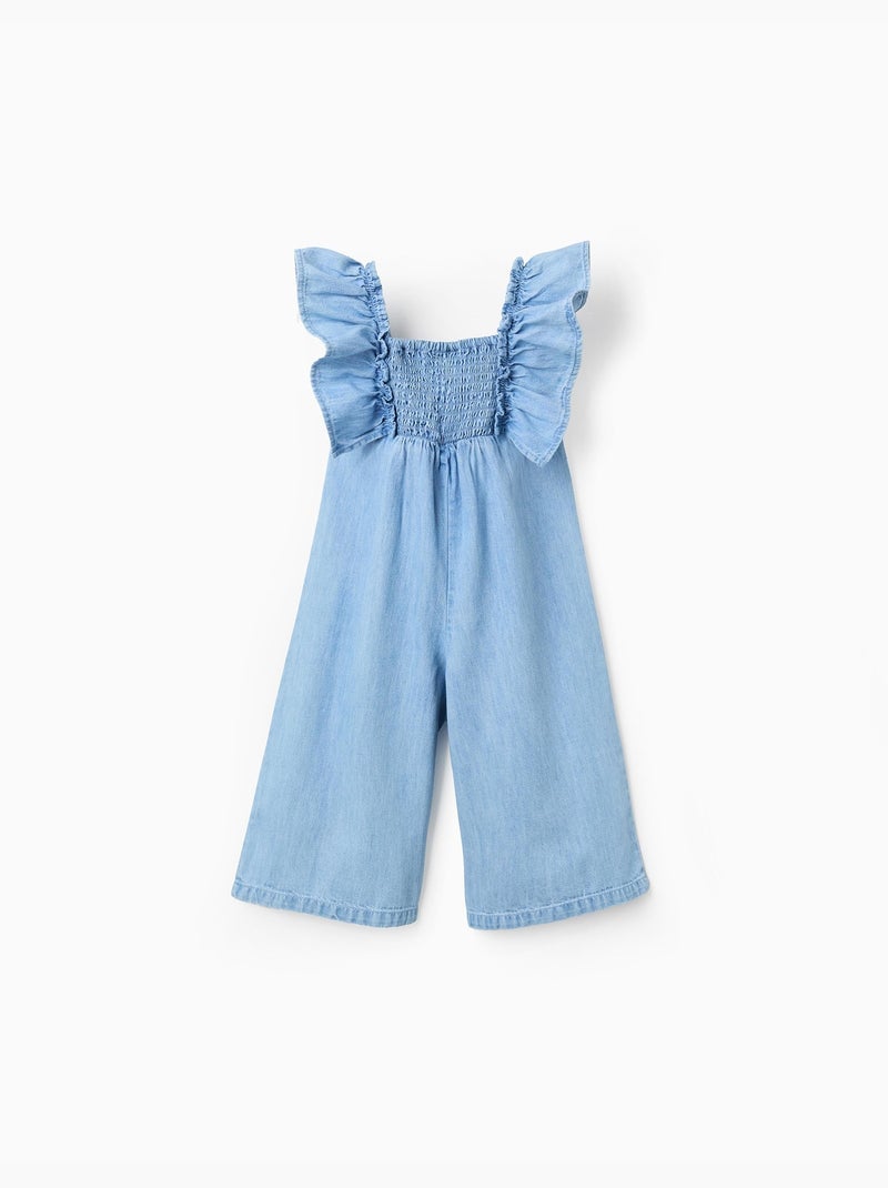 Tuta in denim a gamba larga con volant Blu Blu - Kiabi