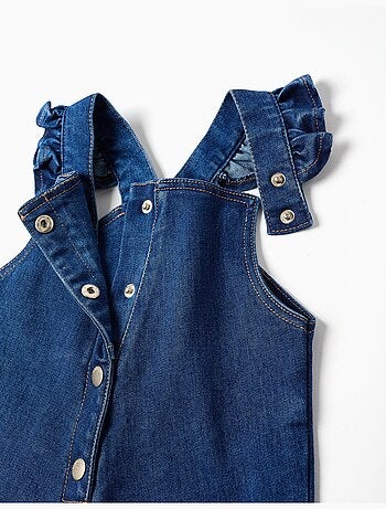 Tuta in denim con bretelle arricciate