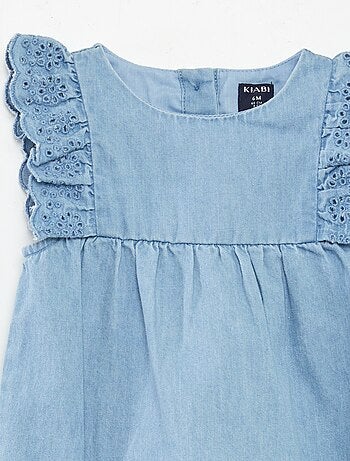 Tuta in denim con calzini e fascia coordinata - 3 pezzi
