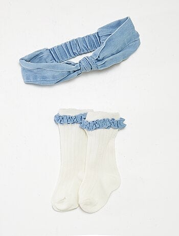 Tuta in denim con calzini e fascia coordinata - 3 pezzi