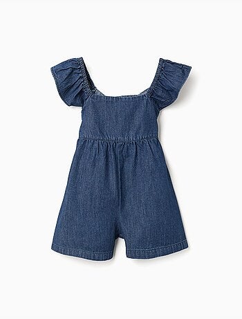 Tuta in denim con maniche arricciate