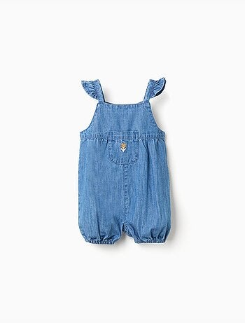 Tuta in denim senza maniche con fiore ricamato