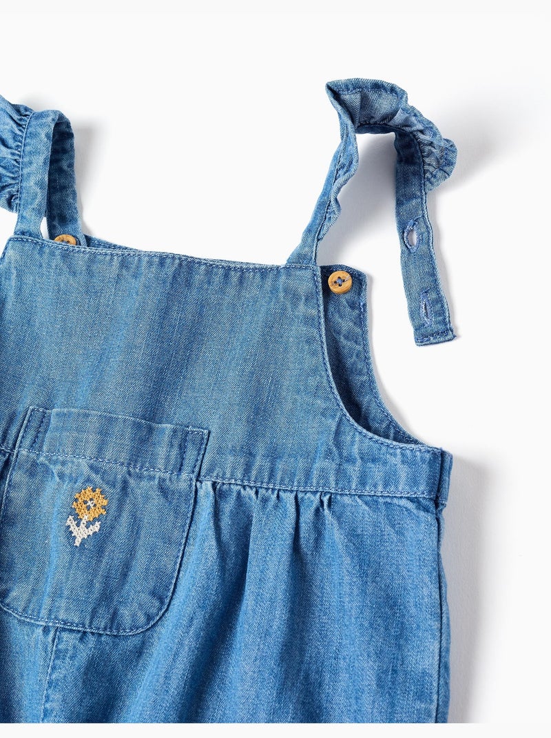 Tuta in denim senza maniche con fiore ricamato Blu Blu - Kiabi