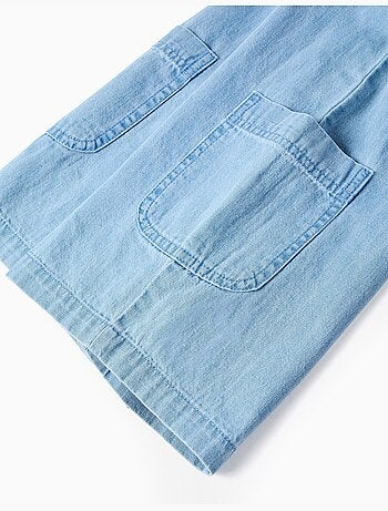 Tuta in denim senza maniche con spalline floreali