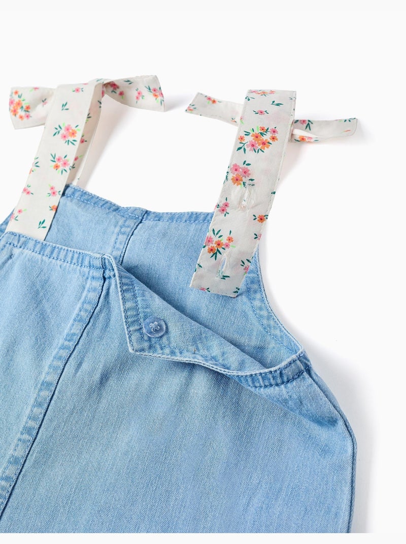 Tuta in denim senza maniche con spalline floreali Blu Blu - Kiabi