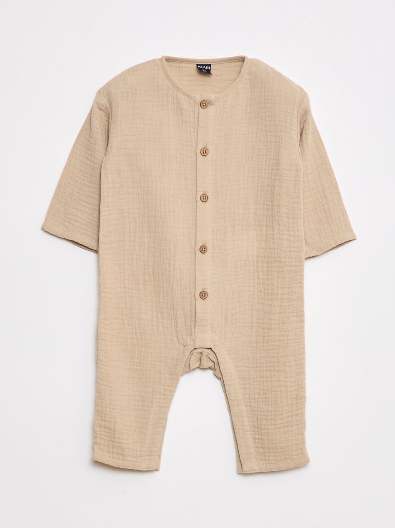 Tuta in garza di cotone con maniche lunghe Beige - Kiabi