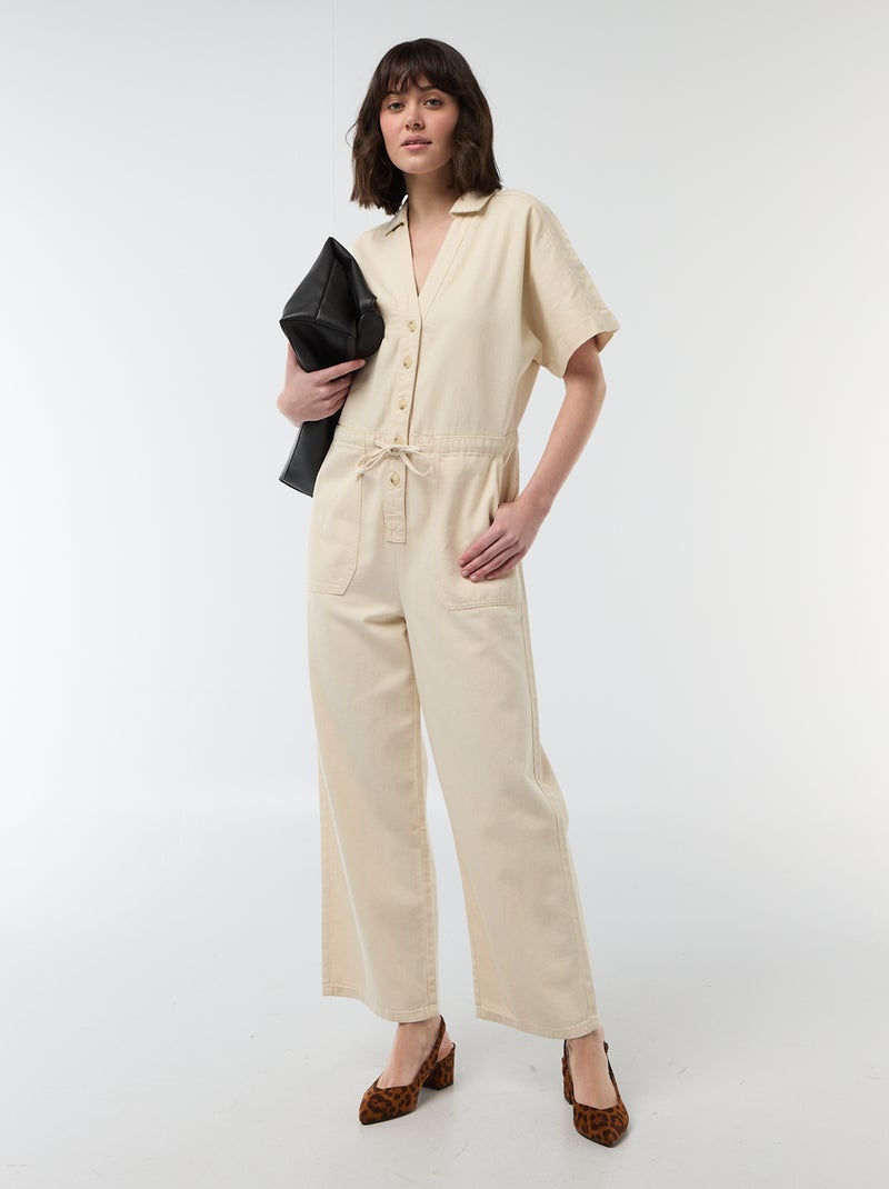 Tuta in jeans a maniche corte Bianco - Kiabi